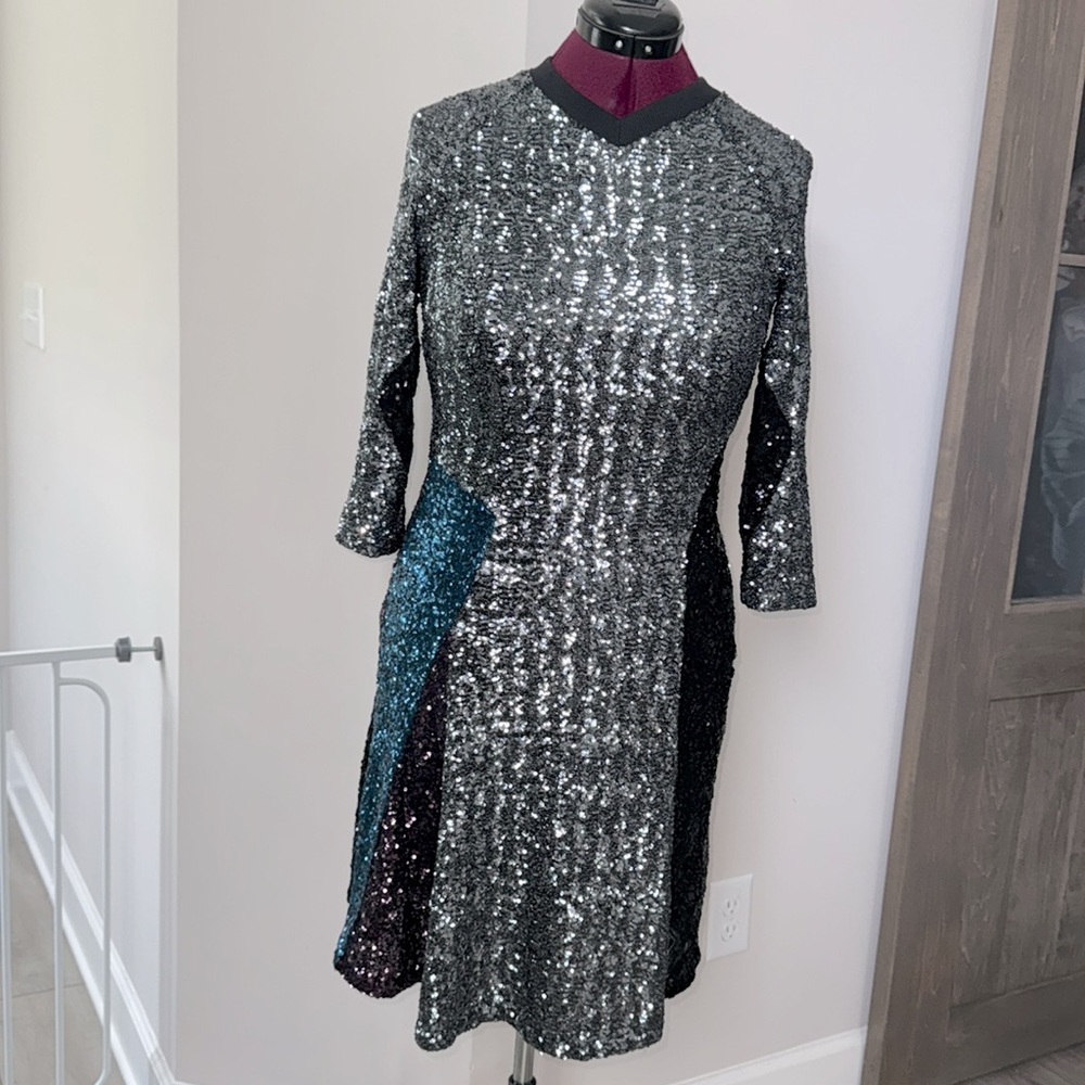 Koché Football Sequin Fit‎ & Flare Dress Party Silver Pullover sporty shiny